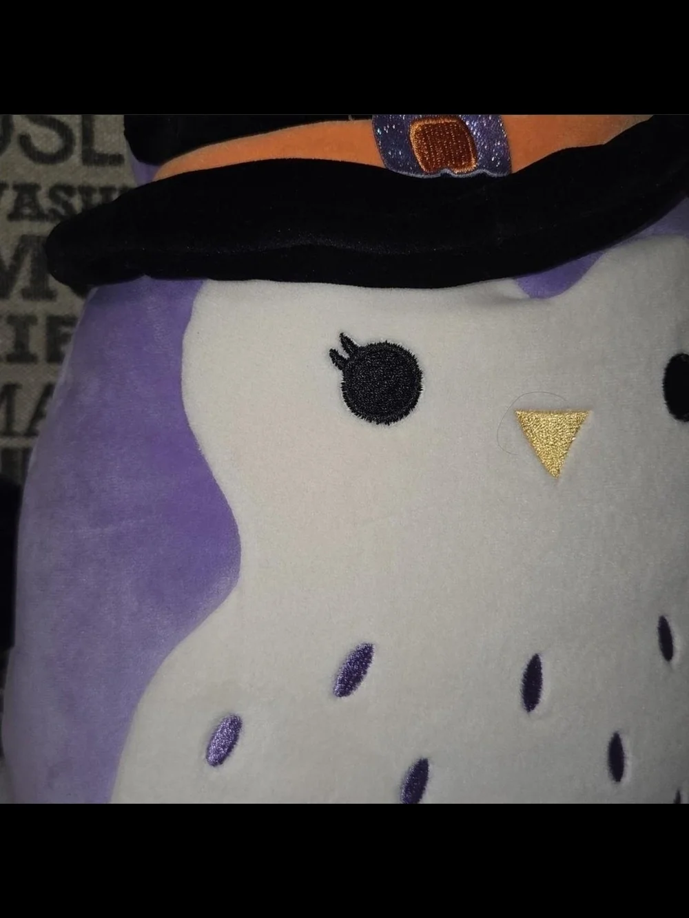Squishmallows Halloween Treat Pail White Owl (Holly) with Black Halloween Hat